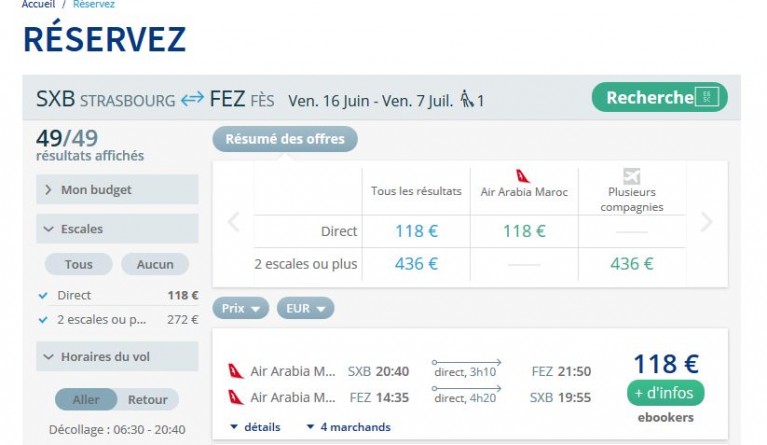 prix aéroport strasbourg fès low cost